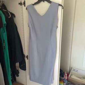 T Tahari Womens Sheath Dress Blue Knee Length V Neck Sleeveless Cross Back